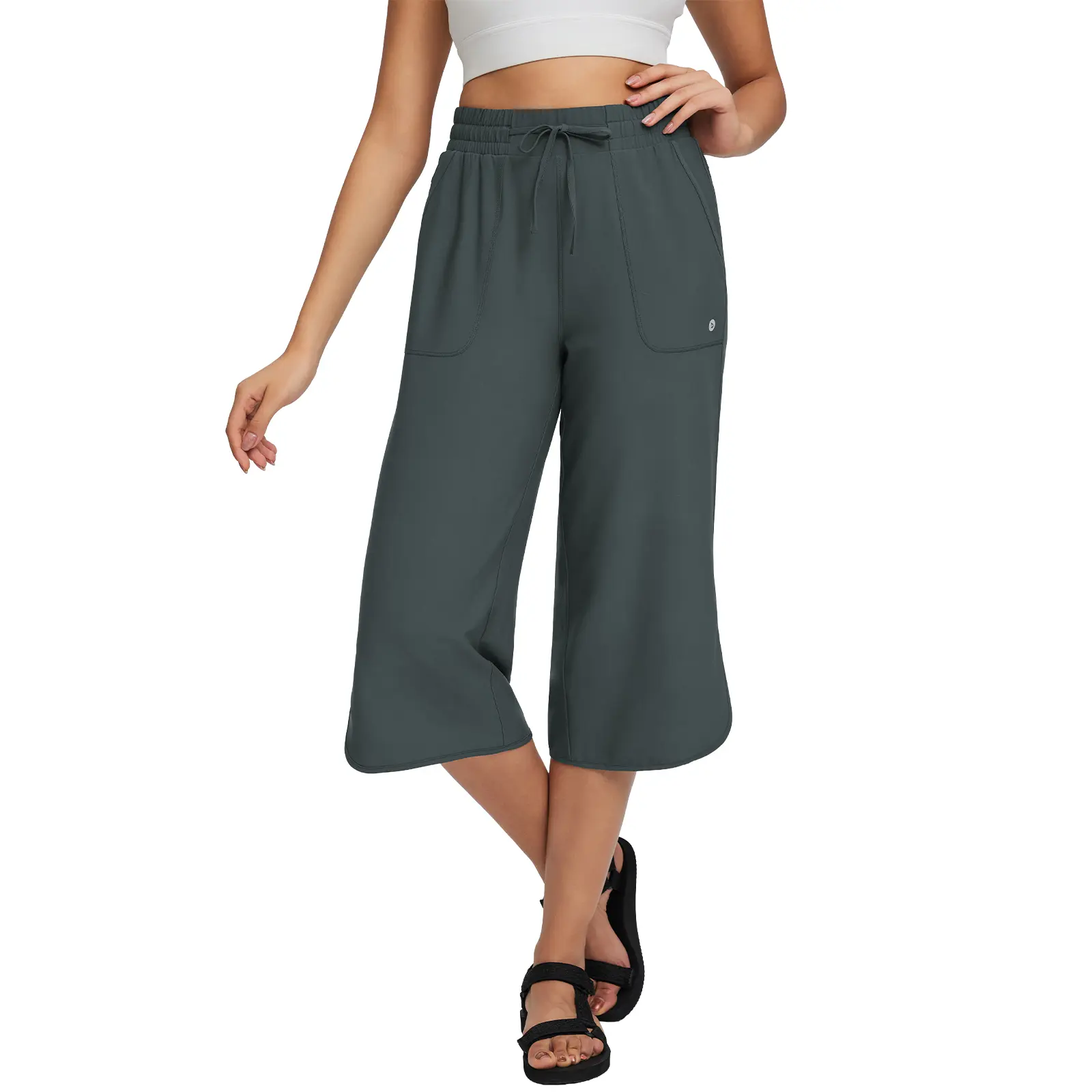 Women's Wide Leg Capri Pants – High Waisted Tummy Control with Deep Pockets, Quick Dry UPF 50+ for Travel & Daily Wear