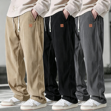 Men's 3-Pack Corduroy Pants – Loose Straight-Leg Drawstring Casual Trousers