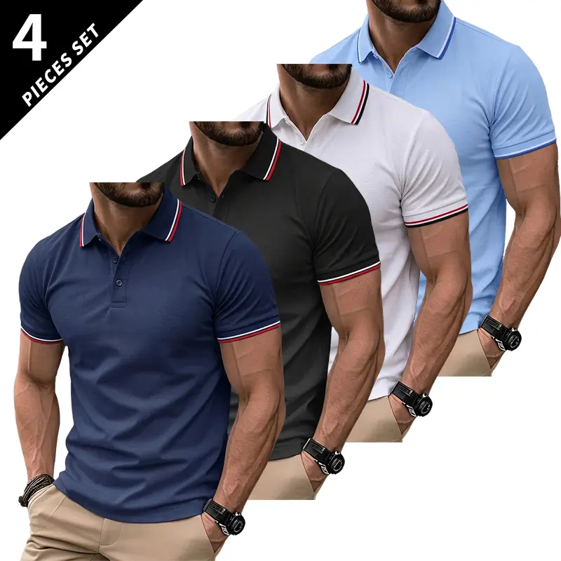 Men's 4-Pack Short Sleeve T-Shirts – Turn-Down Collar Slim Fit Business Casual Undershirt