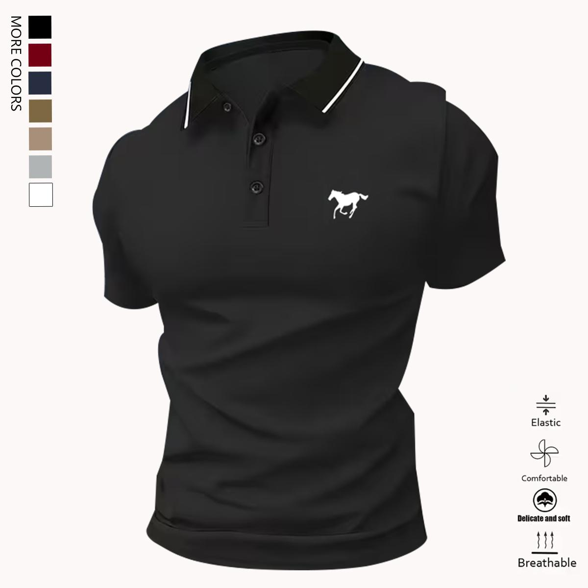 Men’s polo shirt set, casual men’s polo shirt, solid color buttoned basic style