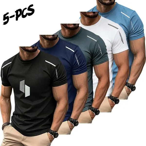 Men's 5-Pack Quick-Dry Gym Tees – Breathable Athletic Running & Training T-Shirts