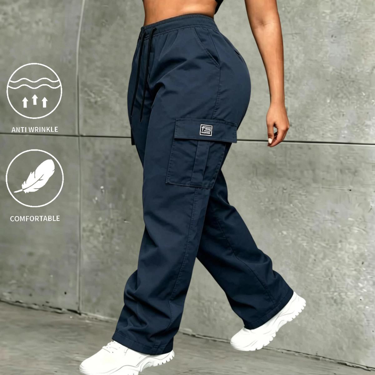 Women's 3-Pack Loose Cargo Pants – Drawstring Large Pockets Slimming Casual Athletic Trousers