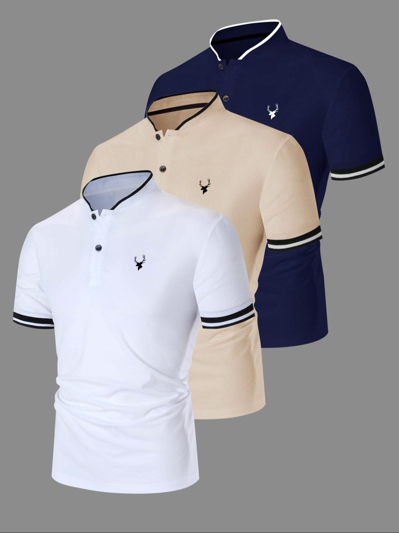 5-Pack Men's Contrast Trim Polo Shirts – 100% Cotton Short Sleeve Half Zip Golf Casual Tops