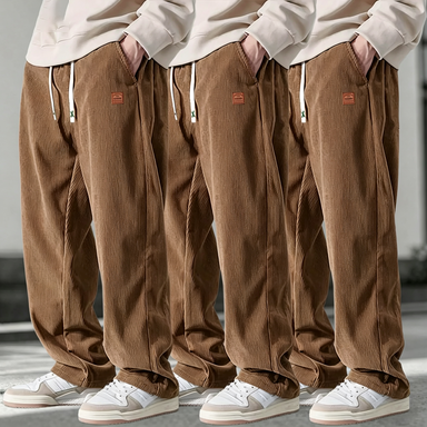 Men's 3-Pack Corduroy Pants – Loose Straight-Leg Drawstring Casual Trousers