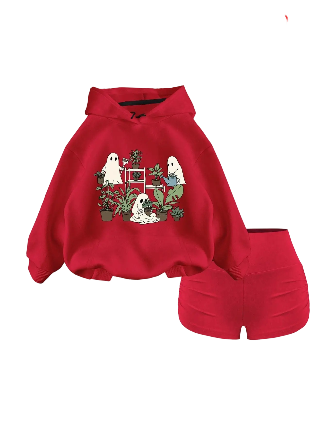 Women's 2-Piece Hooded Sweatshirt Set – Preppy Knit Pullover with Pocket & Halloween Print