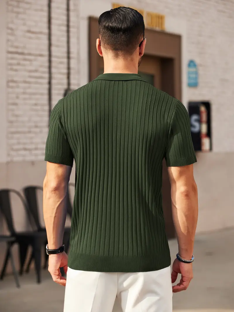 Men's Zipper Polo Shirts – Ribbed Knit Short Sleeve Golf Tops, Worldwide Shipping