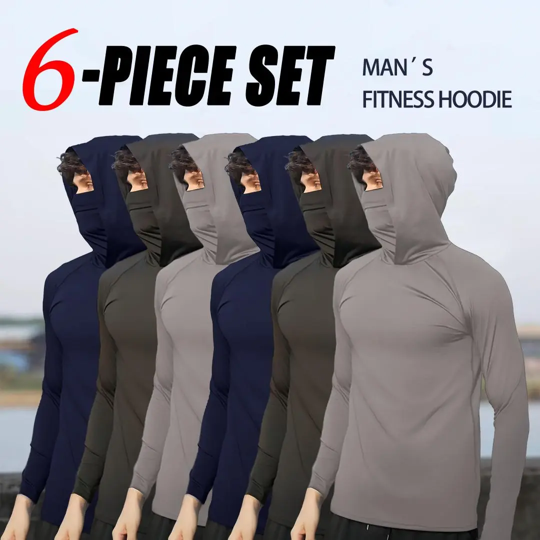 Unisex 6-Pack Slim Fit Hoodie Pullovers – Lightweight UPF Sun Protection Soft Breathable Casual Long Sleeve Tops