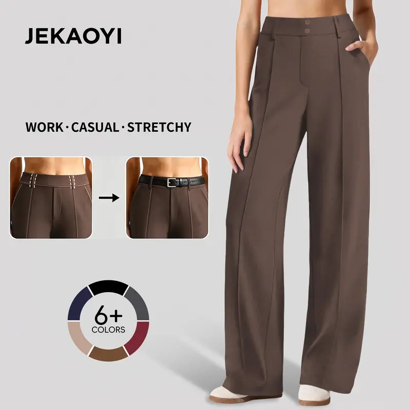Women's 6-Pack Stretch Dress Pants – High-Rise Straight Leg Lounge Trousers with Pockets