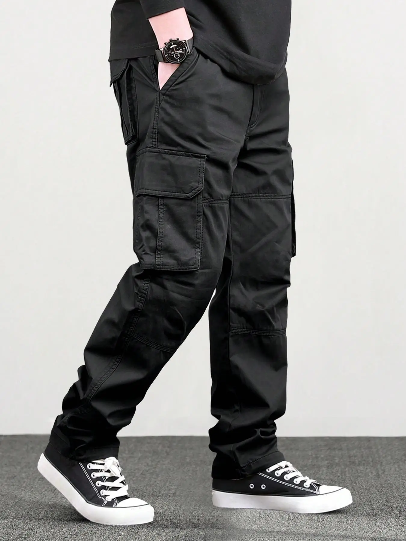 Men's 6-Pack Cargo Pants – Loose Drawstring Straight Leg Outdoor Casual Trousers