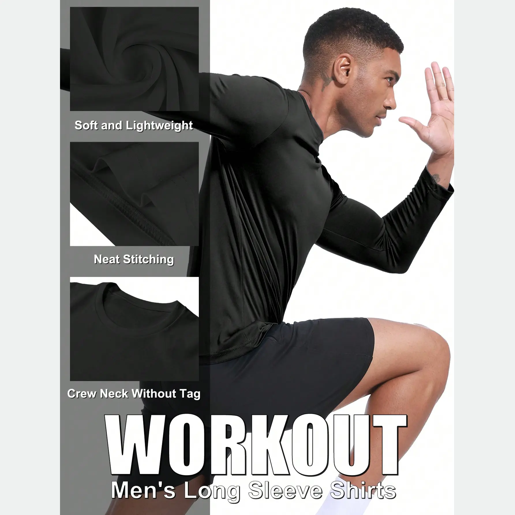 10-Pack Men's Long Sleeve Workout T-Shirts – Lightweight Breathable Sports Tops, Multi-Color