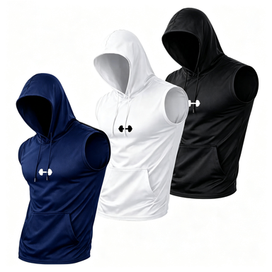 Men's 3-Pack Hooded Sleeveless Vest – Quick-Dry Cooling Workout Top for Streetwear & Running