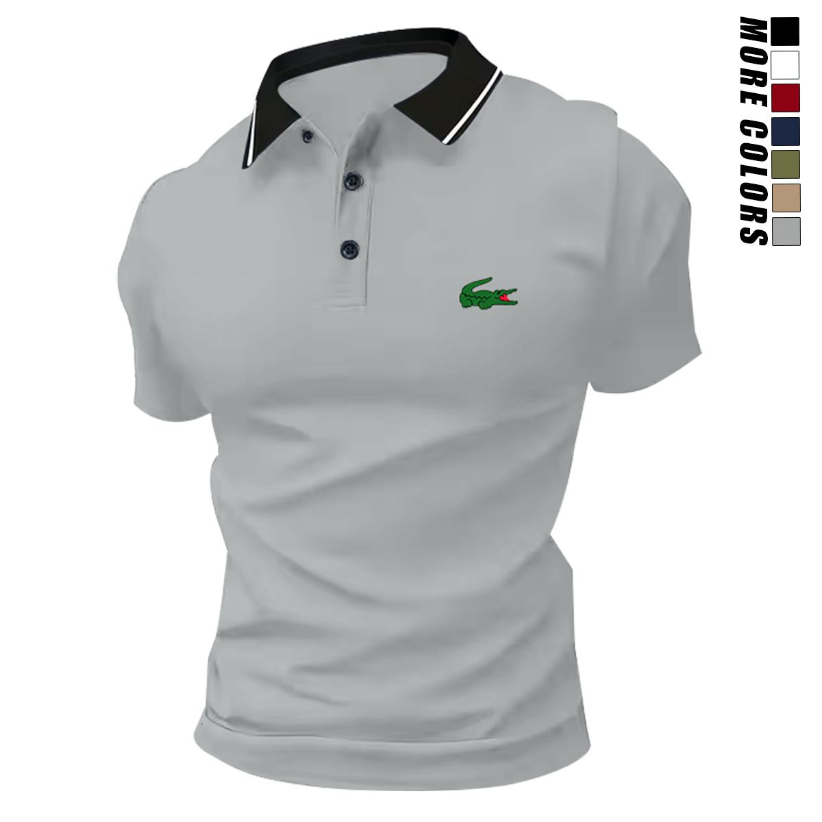 Men's 8-Pack Polo Shirt Set – Stylish Green Crocodile Print, Breathable Short Sleeve Business-Casual Summer Tees, Great Gift Idea