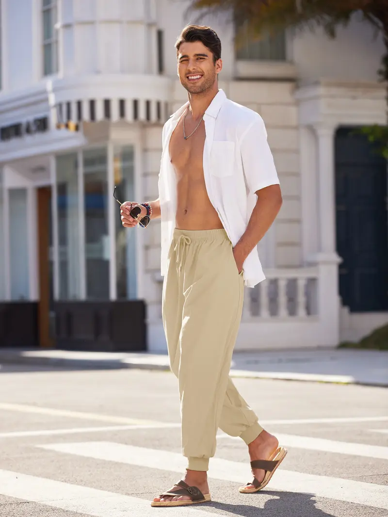 Men's 4-Pack Linen Harem Pants – Baggy Boho Yoga Drop Crotch Casual Trousers