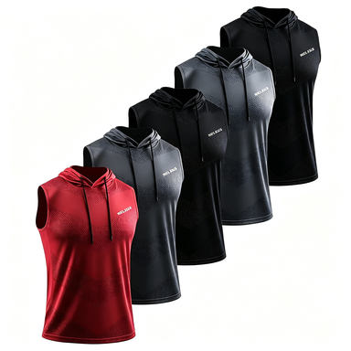 Men's 5-Pack Hooded Athletic Vest – Dry-Fit Sleeveless Workout Tank for Running & Boxing