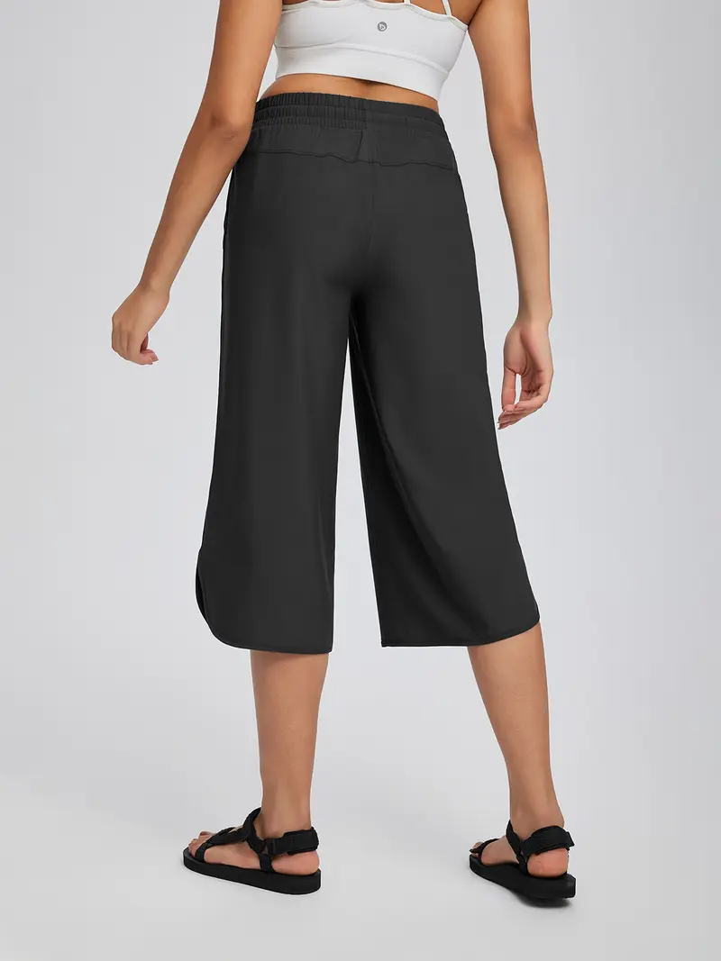 Women's Wide Leg Capri Pants – High Waisted Tummy Control with Deep Pockets, Quick Dry UPF 50+ for Travel & Daily Wear