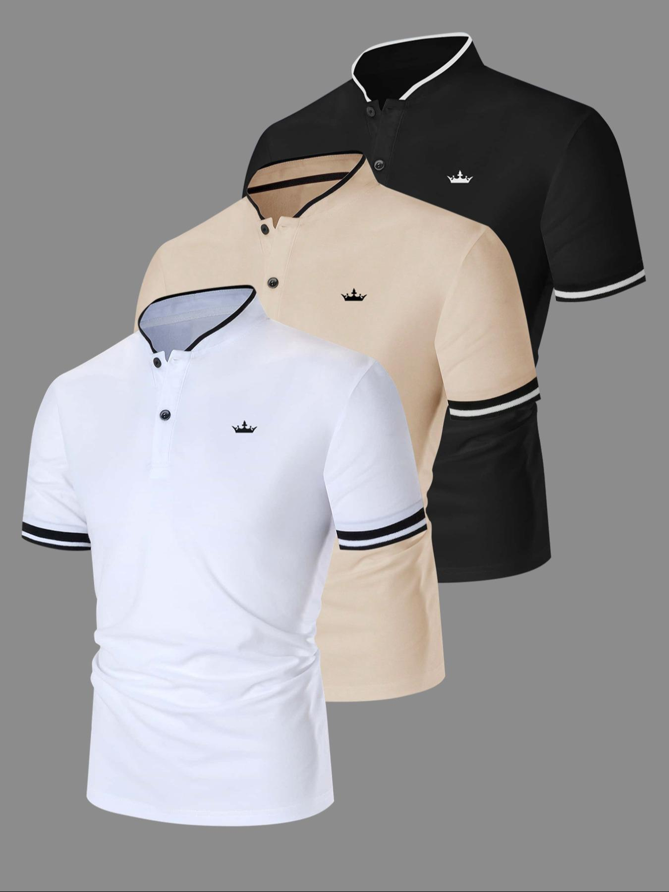5-Pack Men's Contrast Trim Polo Shirts – 100% Cotton Short Sleeve Half Zip Golf Casual Tops