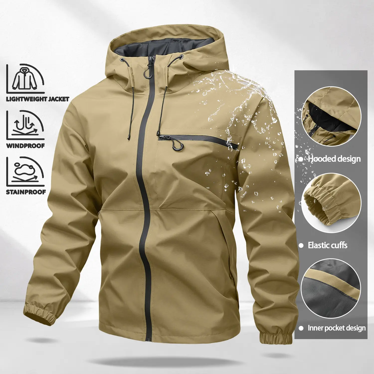 Unisex 4-Pack All-Weather Jacket – Waterproof Windproof Hooded Lightweight Outdoor Coat with Adjustable Cuffs