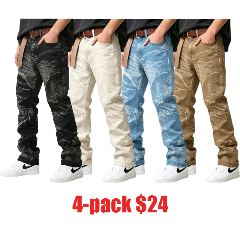 Men's Worn Frayed Tight Waisted Washed Black Denim Jeans – Unique Graphic Design Retro Stretch Casual Streetwear Hip Hop Style