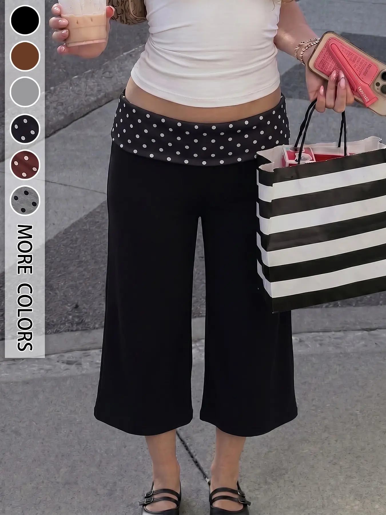 Women's Turn-Up Capri Leggings – Mid Low Waist Loose Fit Yoga Pants