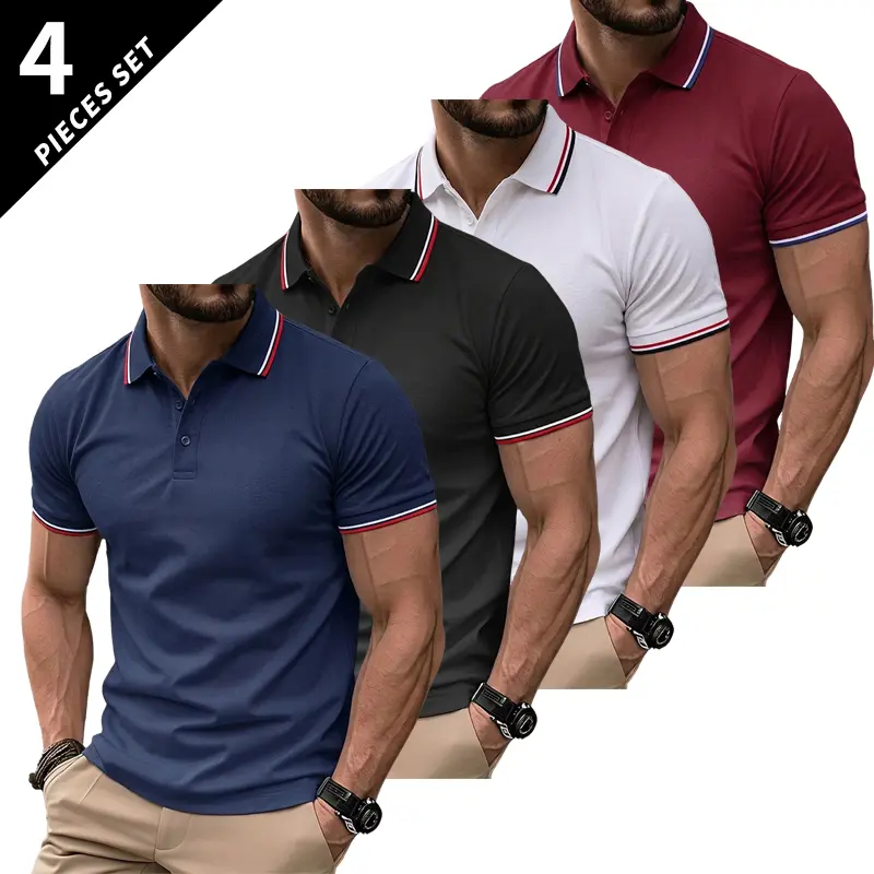 Men's 4-Pack Short Sleeve T-Shirts – Turn-Down Collar Slim Fit Business Casual Undershirt