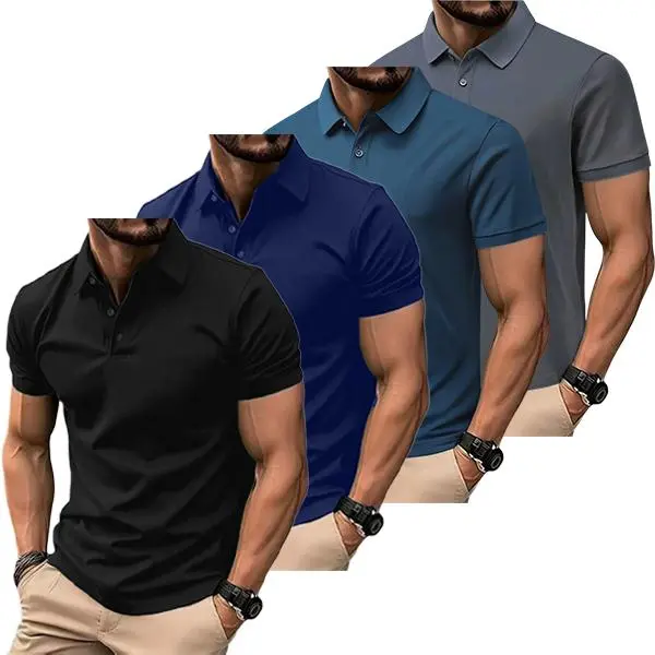 Men's 4-Pack Business Polo Shirts – Soft Stretch Comfortable Casual Polyester Tees