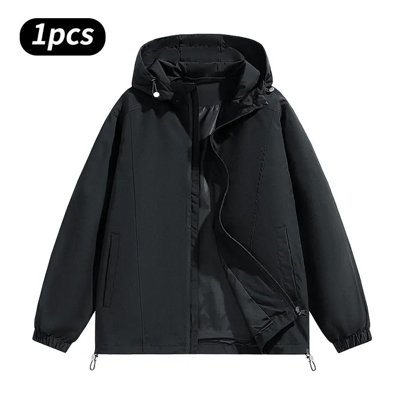 Men's Windproof Waterproof Hooded Jacket – Loose-Fit Outdoor Long-Sleeve Top