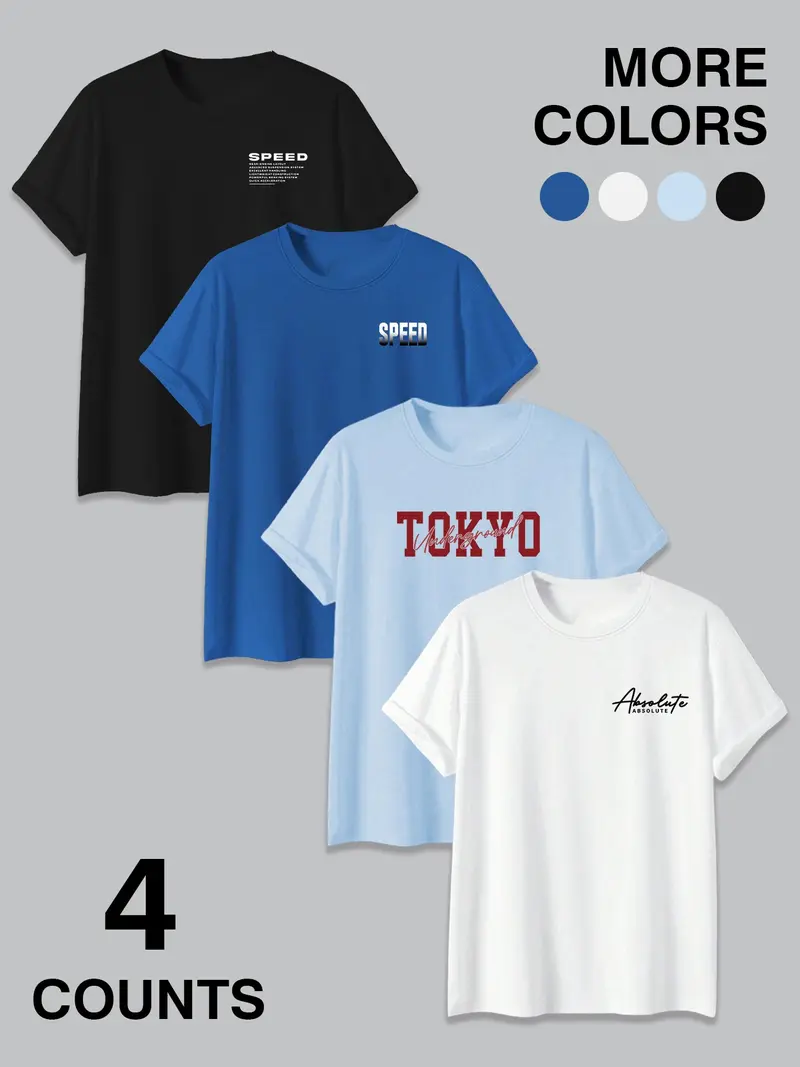 Men's 4-Pack JDM Street Tee – Racing Graphic Fitted Casual T-Shirt Set
