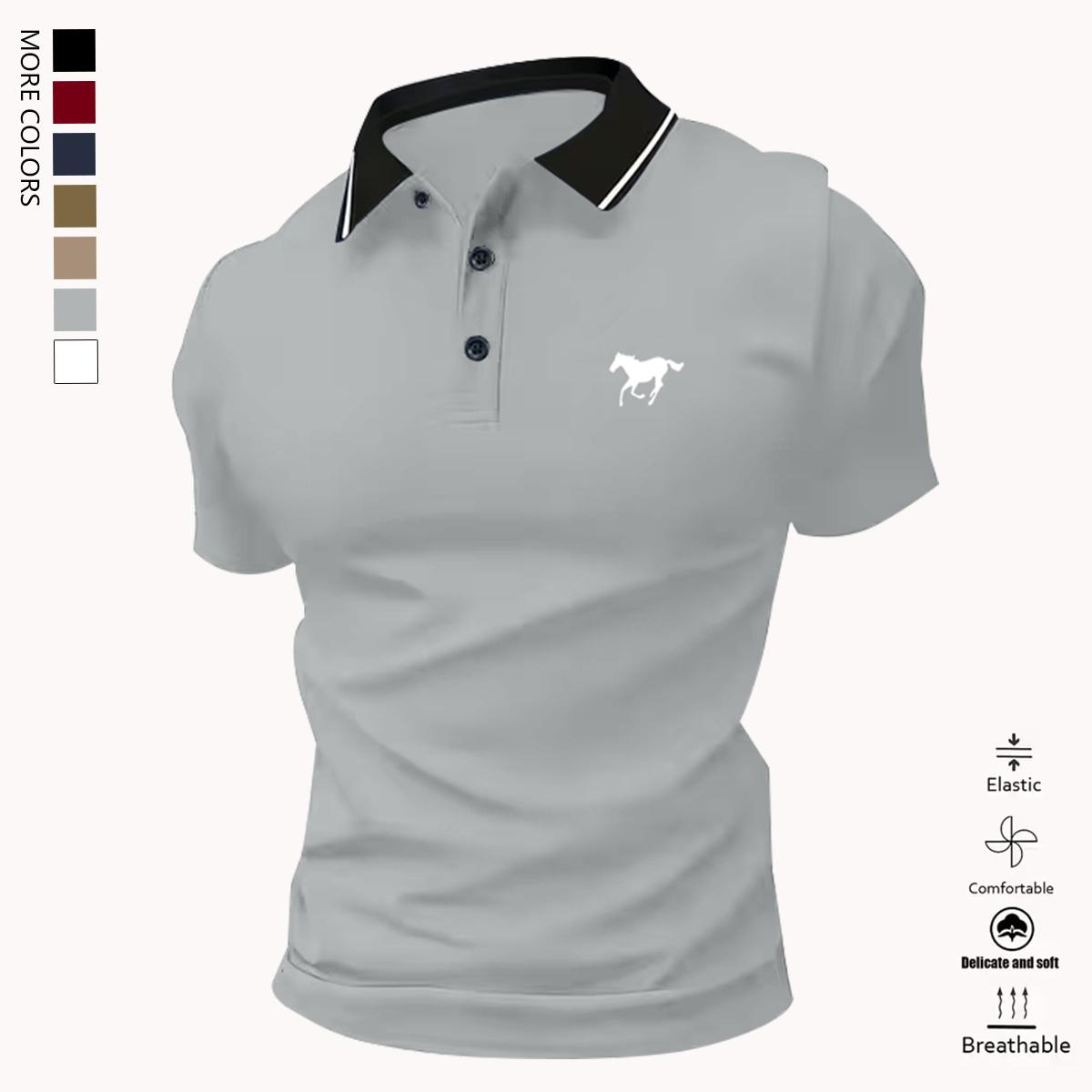 Men’s polo shirt set, casual men’s polo shirt, solid color buttoned basic style