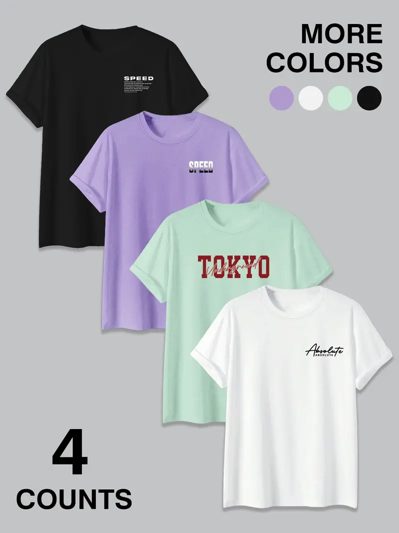 Men's 4-Pack JDM Street Tee – Racing Graphic Fitted Casual T-Shirt Set