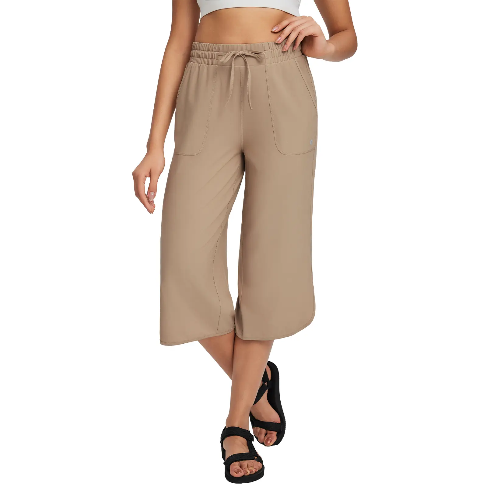 Women's Wide Leg Capri Pants – High Waisted Tummy Control with Deep Pockets, Quick Dry UPF 50+ for Travel & Daily Wear