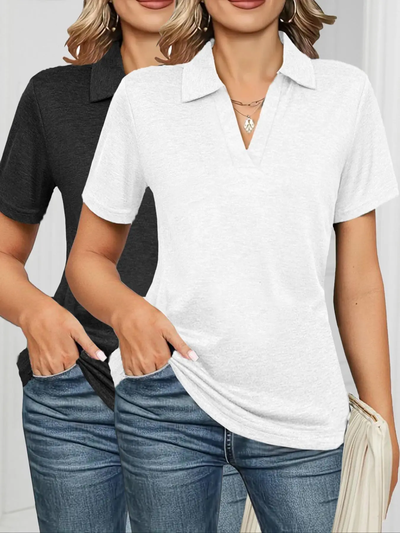 Women's 4-Pack Solid Polo Shirts – Short Sleeve Collared Casual Summer Tops