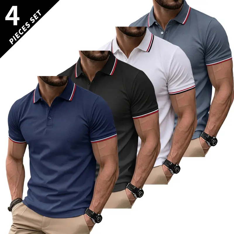 Men's 4-Pack Short Sleeve T-Shirts – Turn-Down Collar Slim Fit Business Casual Undershirt