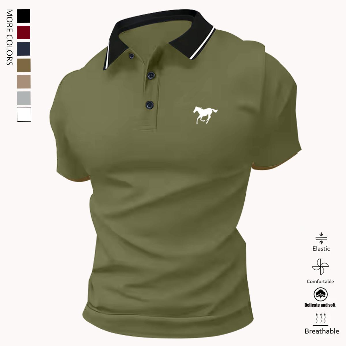 Men’s polo shirt set, casual men’s polo shirt, solid color buttoned basic style