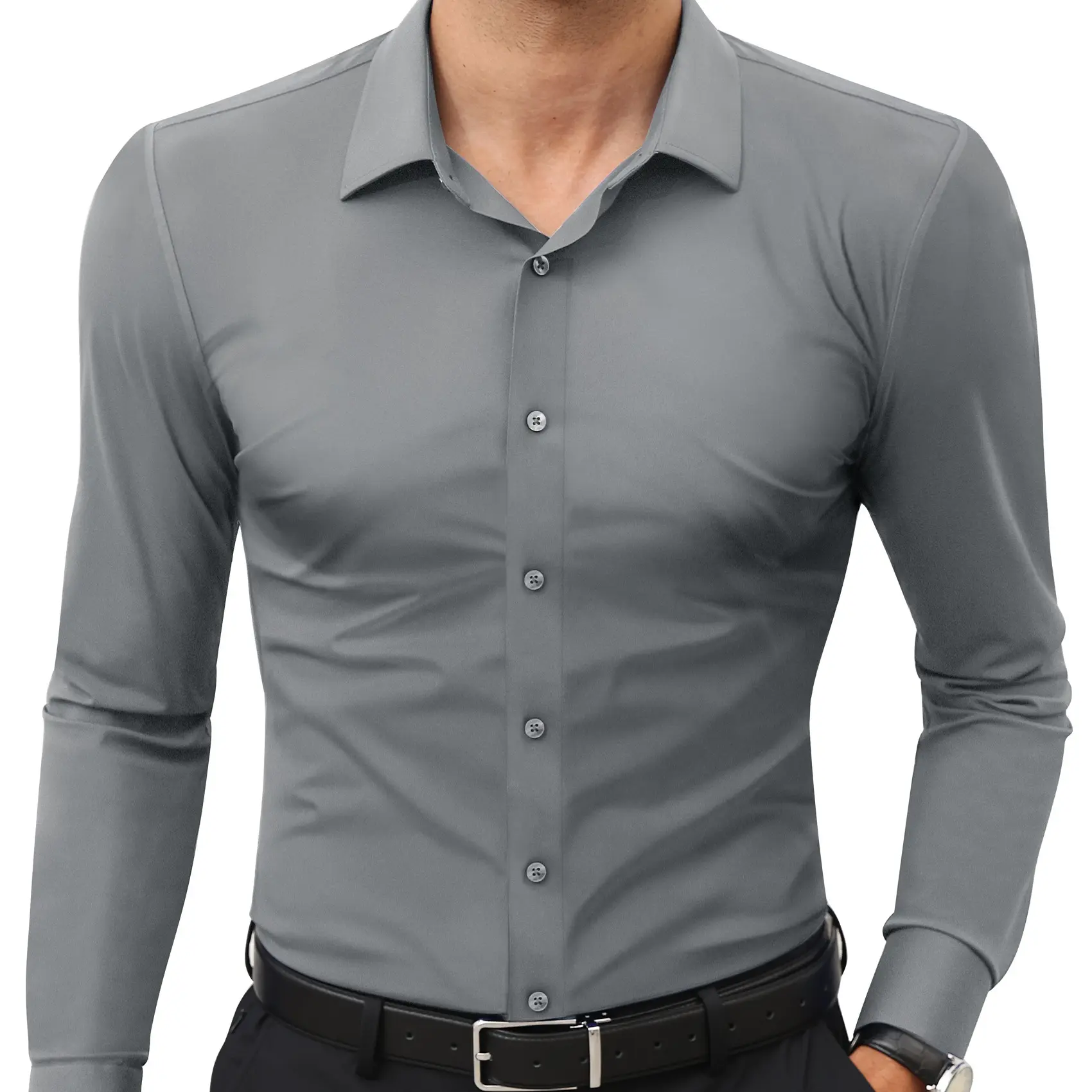 Men's Stretch Dress Shirt – Quick-Dry Anti-Wrinkle Slim Long-Sleeve Business Casual Top, Worldwide Shipping