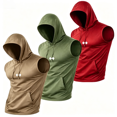 Men's 3-Pack Hooded Sleeveless Vest – Quick-Dry Cooling Workout Top for Streetwear & Running