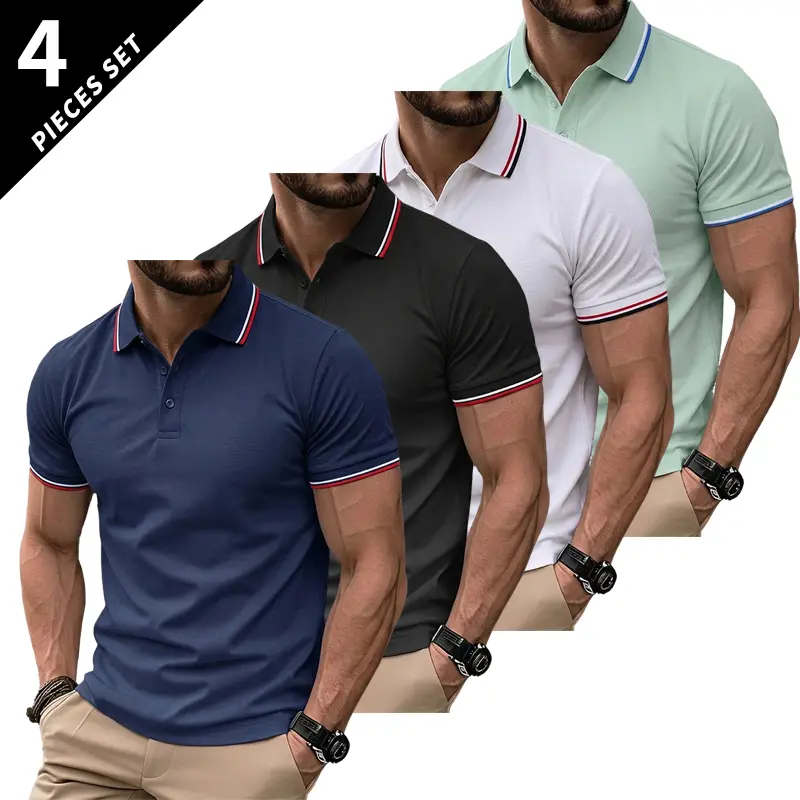 Men's 4-Pack Short Sleeve T-Shirts – Turn-Down Collar Slim Fit Business Casual Undershirt