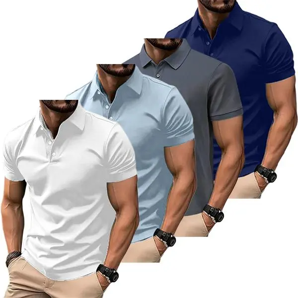 Men's 4-Pack Business Polo Shirts – Soft Stretch Comfortable Casual Polyester Tees