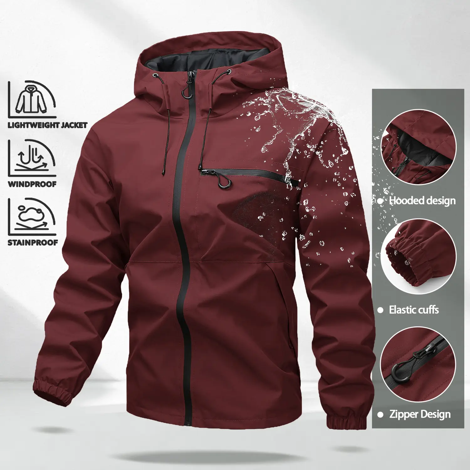 Unisex 4-Pack All-Weather Jacket – Waterproof Windproof Hooded Lightweight Outdoor Coat with Adjustable Cuffs