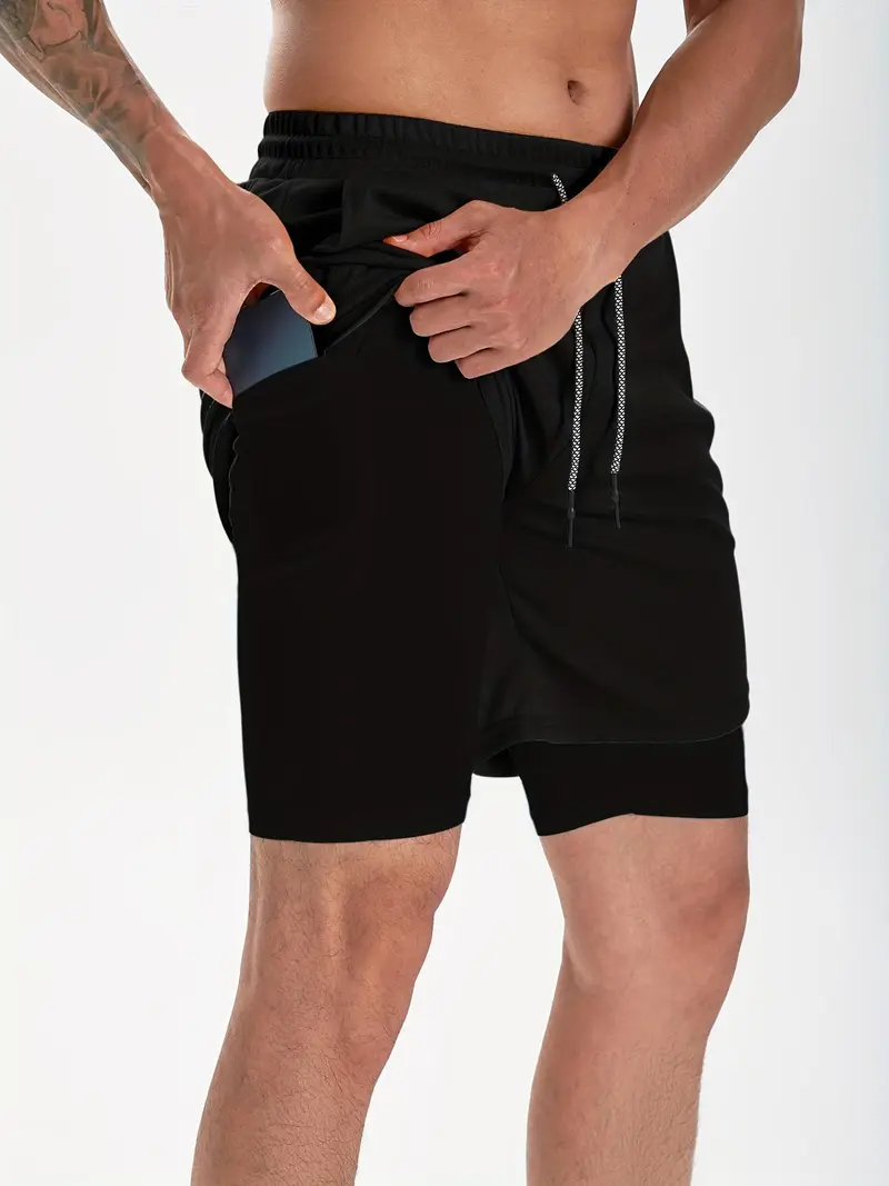Men's 2-in-1 Drawstring Shorts – Athletic Summer Shorts with Towel Loop & Pockets