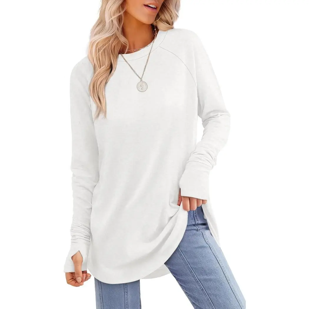 Women's Long Sleeve Tunic Top – Thumb Holes & Curved Hem for Leggings