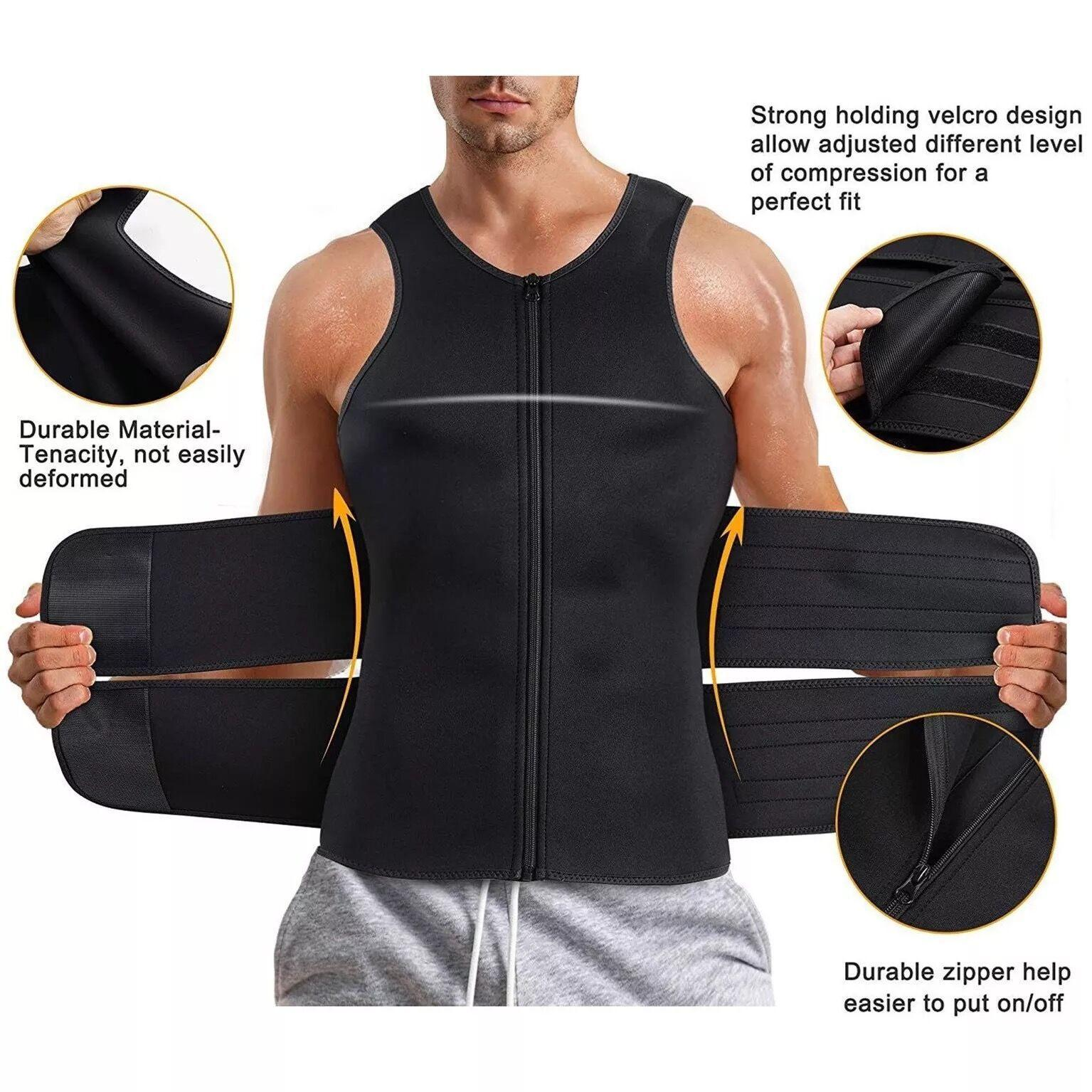 Sauna Vest, Double Belt Sauna Vest Waist Trainer, Men Body Shaping Waist Trainer Gym Fitness Breathable Sweat Abdominal Shaping Tank Top Muscle Sports Compression Workout Apparel