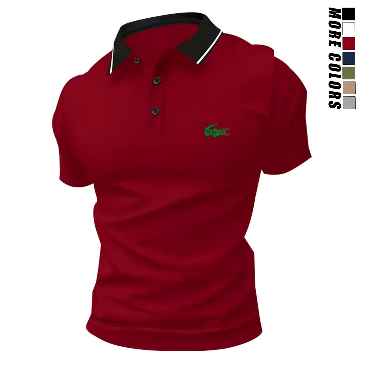 Men's 8-Pack Polo Shirt Set – Stylish Green Crocodile Print, Breathable Short Sleeve Business-Casual Summer Tees, Great Gift Idea