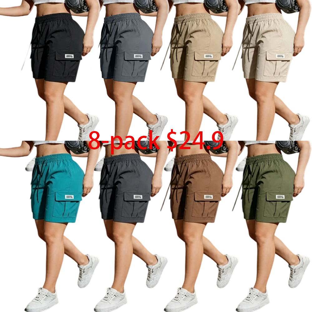 Last Chance Special! 8 Pieces for $24.9, Today Only! Women's Summer Casual Cargo Shorts – Drawstring Waist, Large Patch Pockets, Solid-Color, Perfect for Outdoor Leisure, Sports & Everyday Wear – Great Gift for Girlfriend