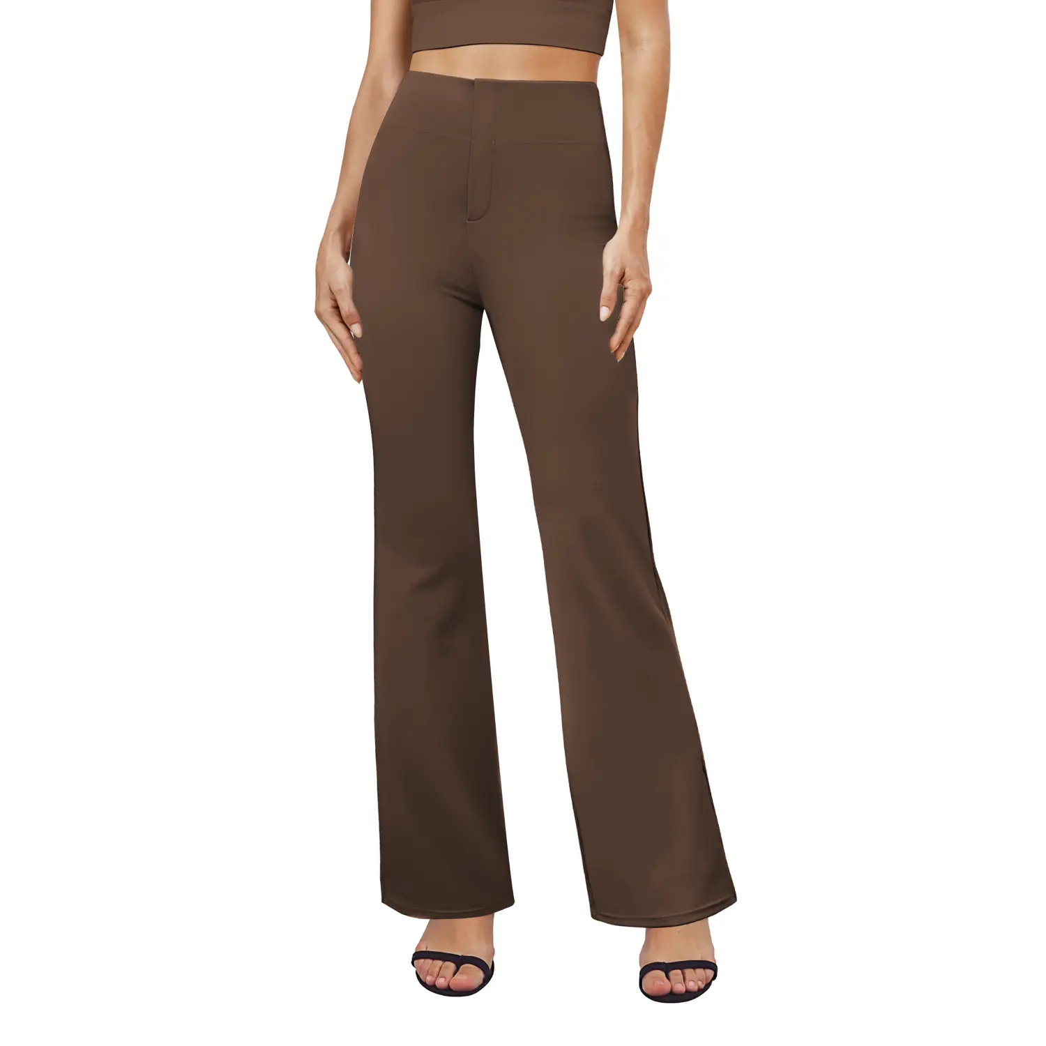 Women's High-Waisted Flared Yoga Pants – Tummy Control with Back Pockets for Office & Everyday