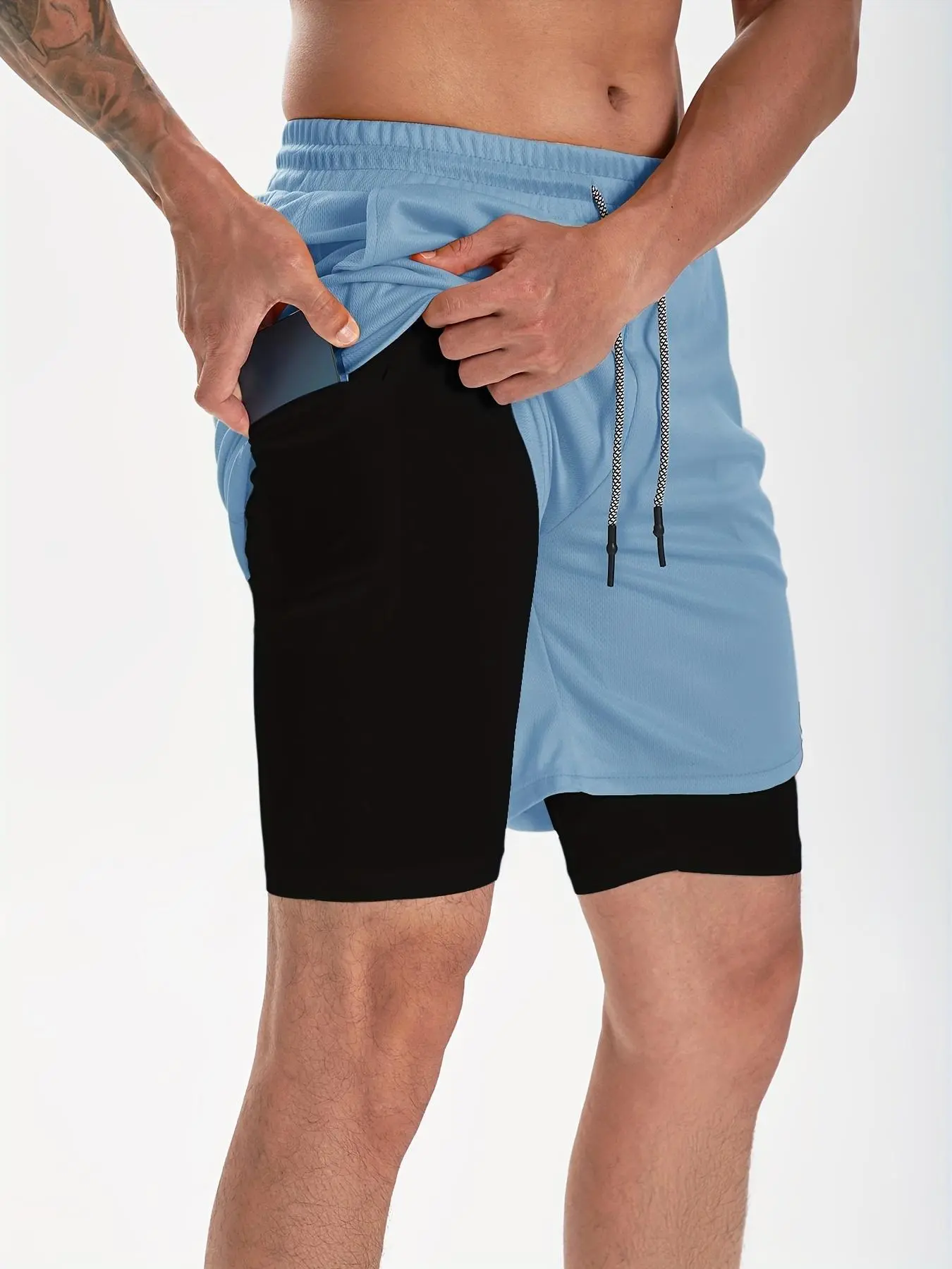 Men's 2-in-1 Drawstring Shorts – Athletic Summer Shorts with Towel Loop & Pockets