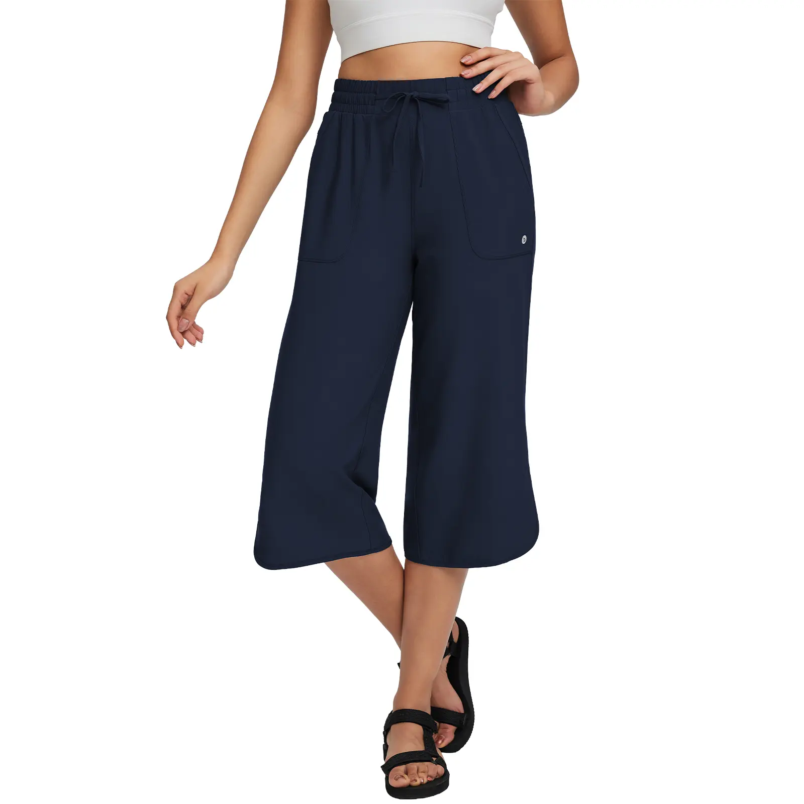 Women's Wide Leg Capri Pants – High Waisted Tummy Control with Deep Pockets, Quick Dry UPF 50+ for Travel & Daily Wear