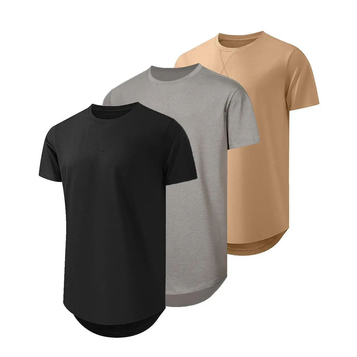 Mens 3 Pack Cotton Hipster Hip Hop Longline Crewneck T-Shirt,Menswear Casual Tshirt Tops