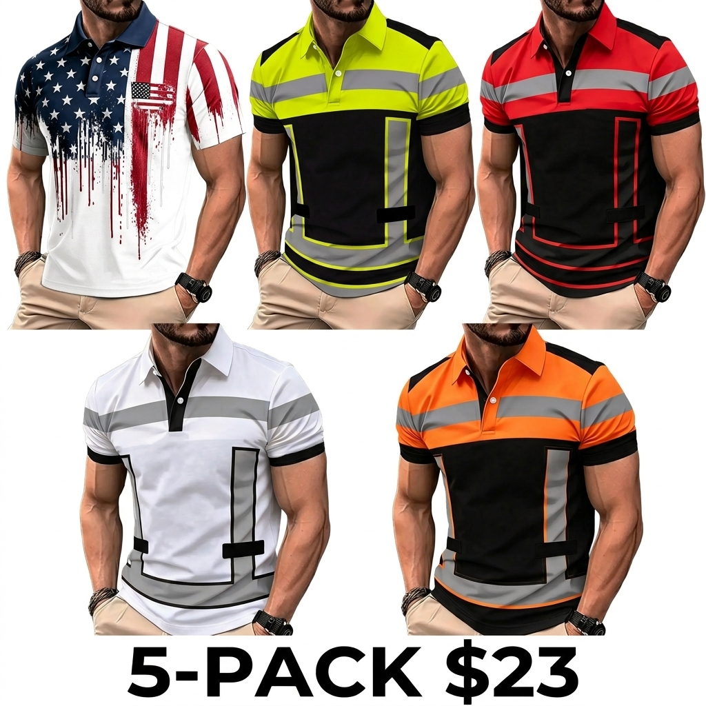 Men's 3D Print Striped Golf Polo Shirt – Fitted Short Sleeve Summer Top