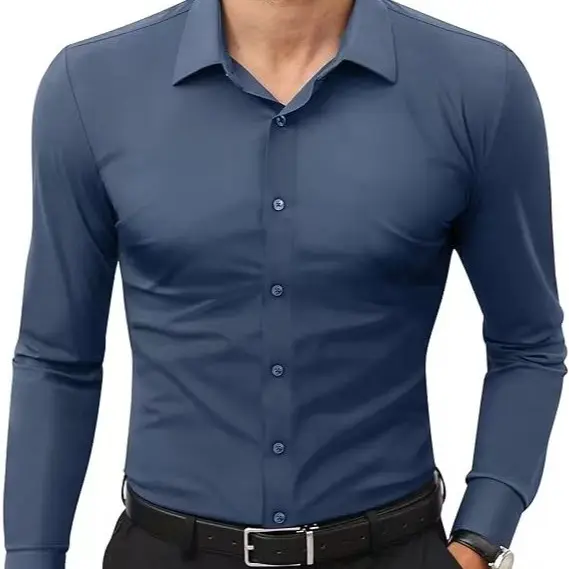 Men's 16-Way Stretch Slim Fit Dress Shirt – Breathable Quick Dry Long Sleeve Button Down, Wrinkle-Free Traveler Top
