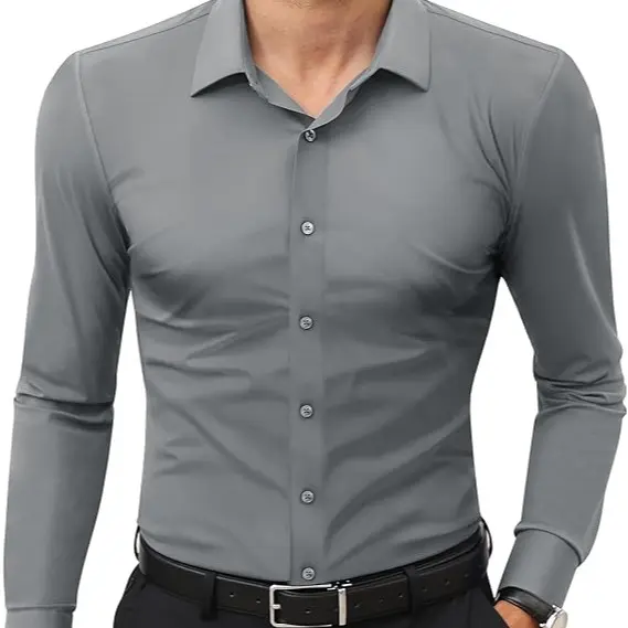 Men's 16-Way Stretch Slim Fit Dress Shirt – Breathable Quick Dry Long Sleeve Button Down, Wrinkle-Free Traveler Top
